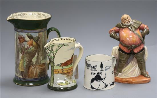 A Doulton figure of Falstaff and three vessels